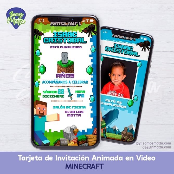 Invitación Digital Tarjeta De Cumpleaños Minecraft