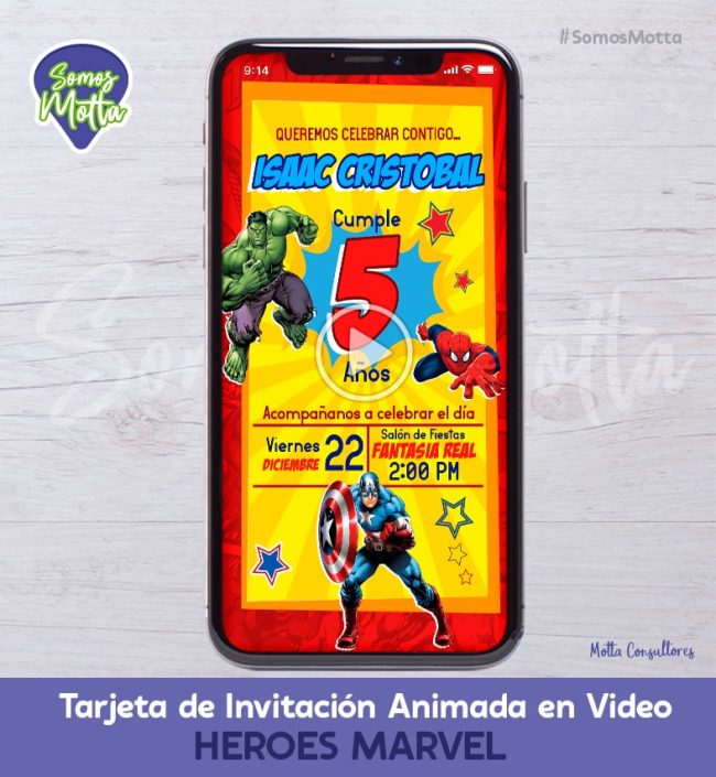 TARJETA DE INVITACIÓN ANIMADA HÉROES DE MARVEL