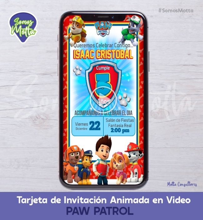 TARJETA DE INVITACIÓN ANIMADA DE PAW PATROL