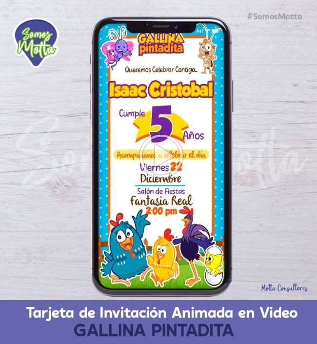 TARJETA DE INVITACIÓN DIGITAL ANIMADA GALLINA PINTADITA