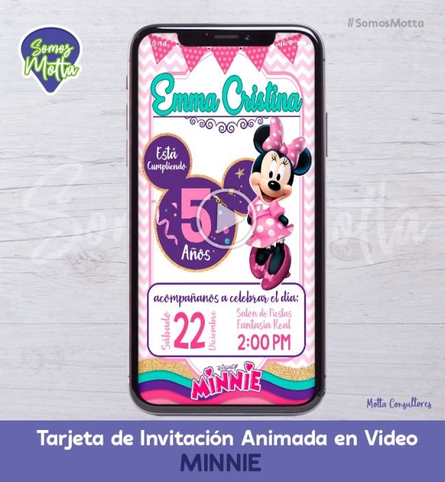 TARJETA DE INVITACIÓN ANIMADA PARA WHATSAPP DE MINNIE