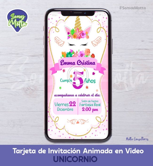 TARJETA DE INVITACIÓN ANIMADA PARA WHATSAPP DE UNICORNIOS