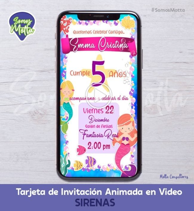 TARJETA DE INVITACIÓN ANIMADA DE SIRENAS PARA WHATSAPP