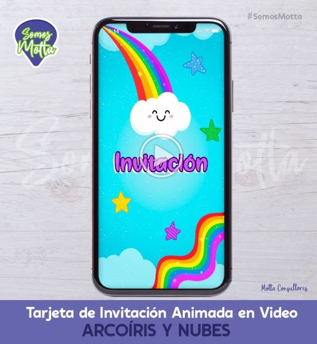 TARJETA DE INVITACIÓN DIGITAL ANIMADA DE ARCO IRIS Y NUBES