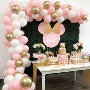 Ideas decoración fiesta minnie rosado dorado