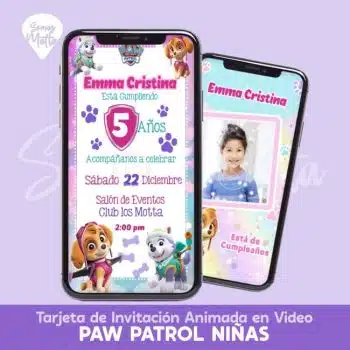 TARJETA DE INVITACIÓN ANIMADA PAW PATROL NIÑA