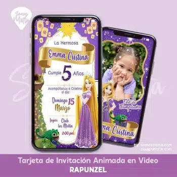 TARJETA DE INVITACIÓN DIGITAL ANIMADA PRINCESA RAPUNZEL