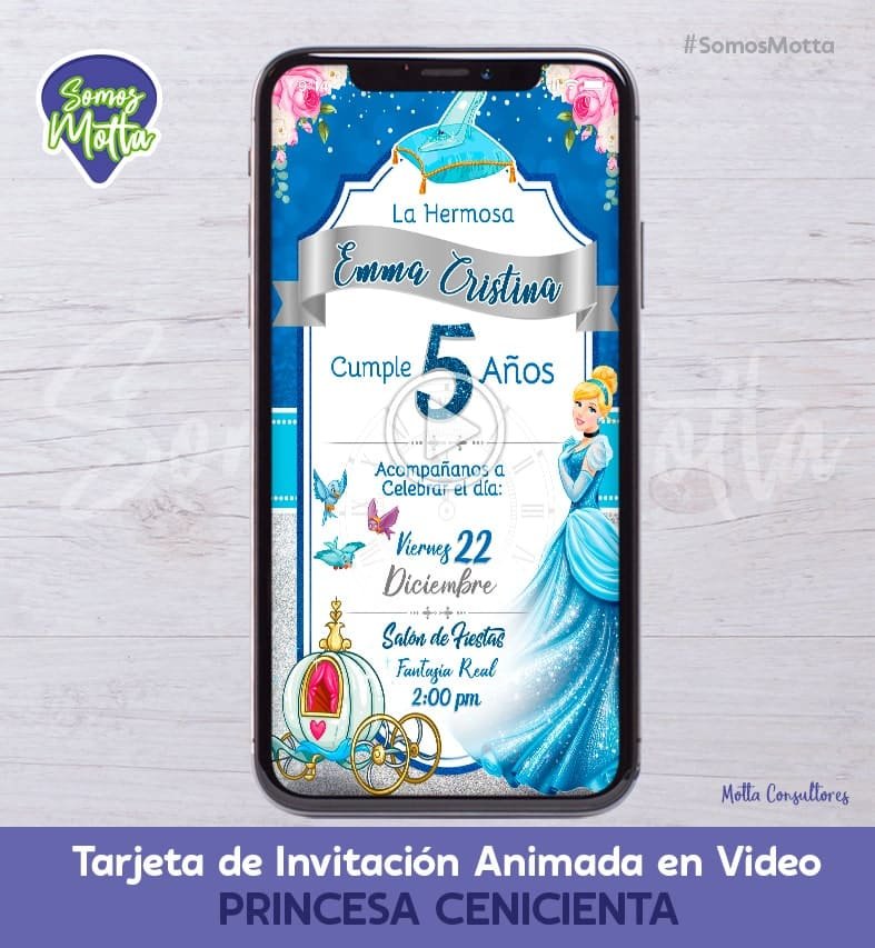 TARJETA DE INVITACIÓN DIGITAL ANIMADA PRINCESA CENICIENTA