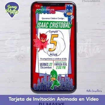 TARJETA DE INVITACIÓN DIGITAL PJ MASKS HÉROES EN PIJAMA