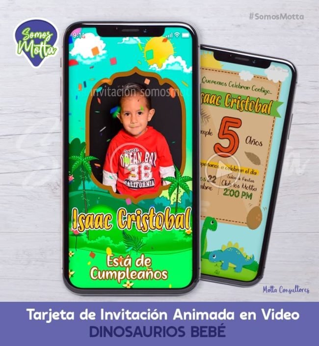 TARJETA DE INVITACIÓN DIGITAL DINOSAURIO BEBE CON FOTO