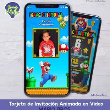 TARJETA DE INVITACIÓN DIGITAL MARIO BROS CON FOTO