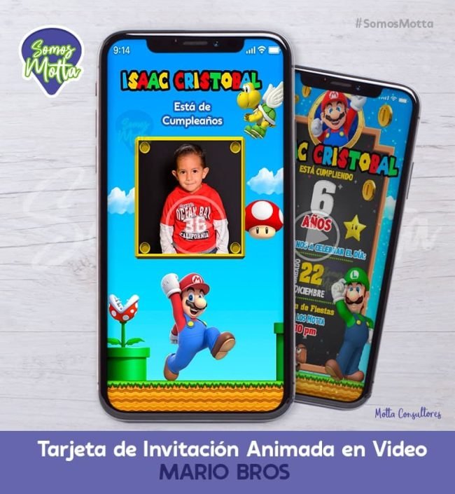 TARJETA DE INVITACIÓN DIGITAL MARIO BROS CON FOTO