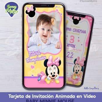 TARJETA DE INVITACIÓN DIGITAL CON FOTO BABY MINNIE MOUSE