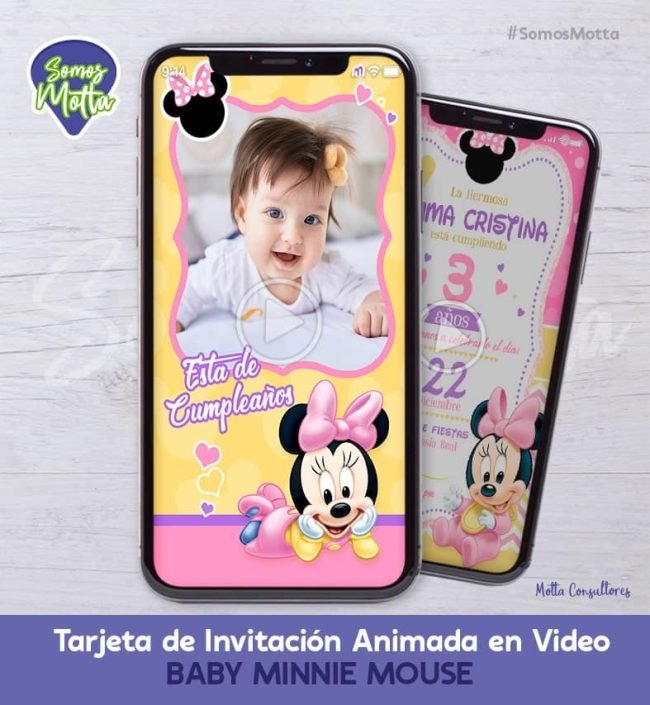 TARJETA DE INVITACIÓN DIGITAL CON FOTO BABY MINNIE MOUSE