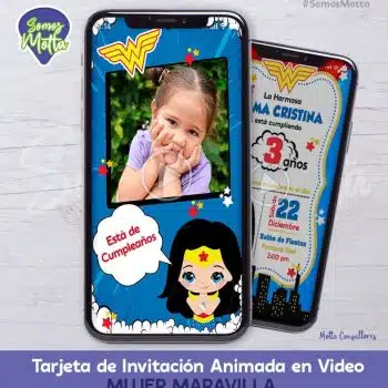 TARJETA DE INVITACIÓN DIGITAL MUJER MARAVILLA CON FOTO