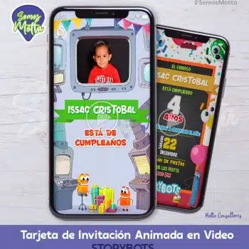 TARJETA DE INVITACIÓN DIGITAL STORYBOTS CON FOTO