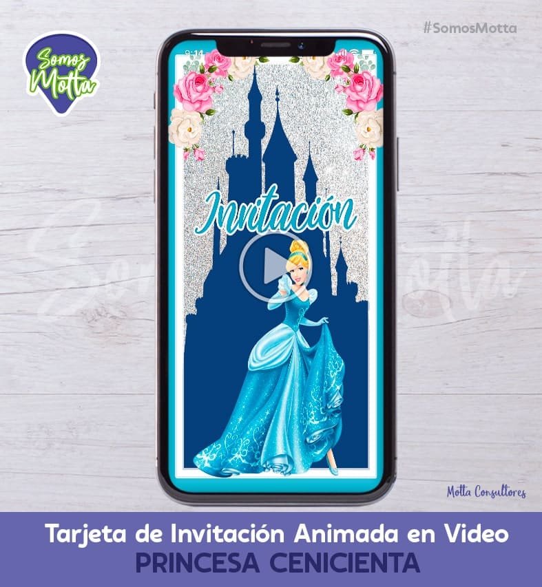 TARJETA DE INVITACIÓN DIGITAL ANIMADA PRINCESA CENICIENTA