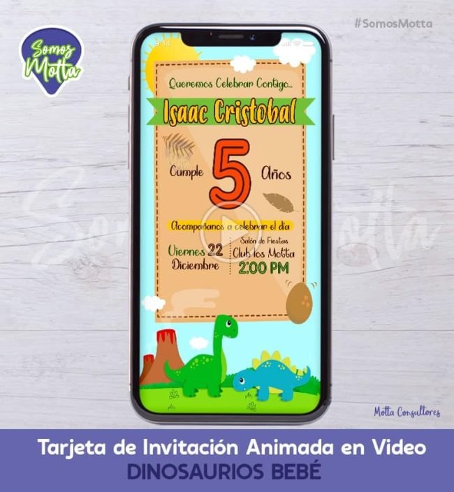 TARJETA DE INVITACIÓN DIGITAL ANIMADA DINOSAURIOS BEBE