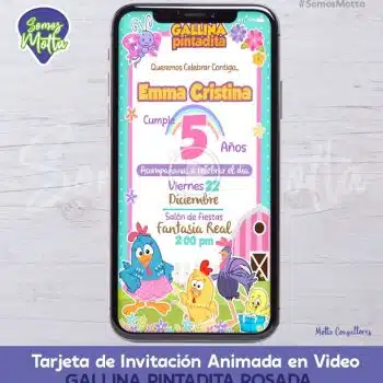 TARJETA DE INVITACIÓN DIGITAL GALLINA PINTADITA ROSA