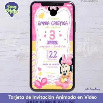 TARJETA DE INVITACIÓN DIGITAL CON FOTO BABY MINNIE MOUSE