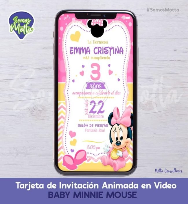 TARJETA DE INVITACIÓN DIGITAL CON FOTO BABY MINNIE MOUSE