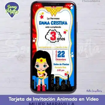 TARJETA DE INVITACIÓN DIGITAL ANIMADA MUJER MARAVILLA