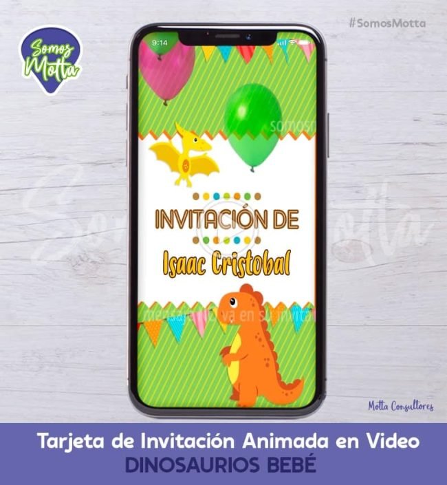 TARJETA DE INVITACIÓN DIGITAL ANIMADA DINOSAURIOS BEBE