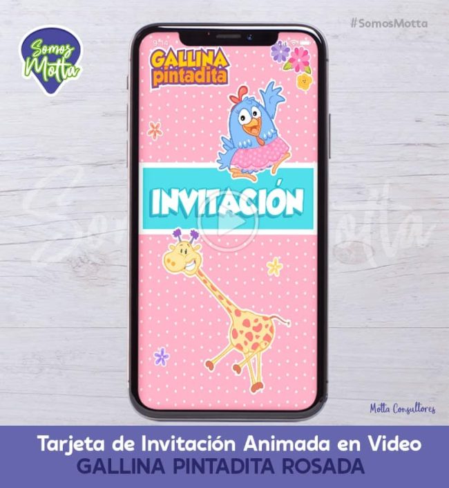 TARJETA DE INVITACIÓN DIGITAL GALLINA PINTADITA ROSA