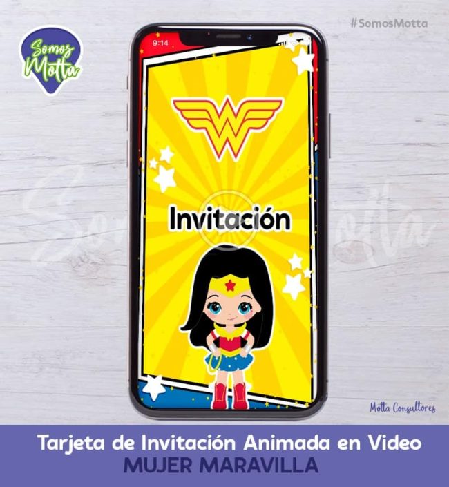 TARJETA DE INVITACIÓN DIGITAL MUJER MARAVILLA CON FOTO