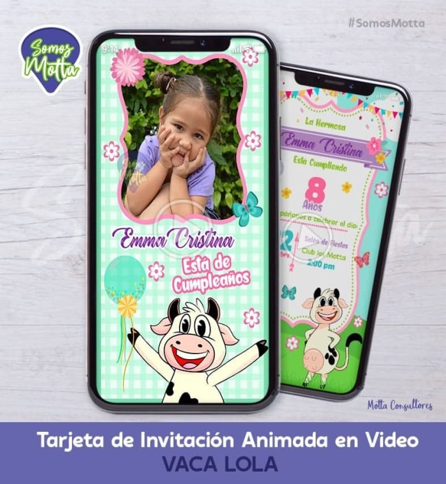 TARJETA DE INVITACIÓN DIGITAL DE LA VACA LOLA CON FOTO