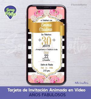 TARJETA DE INVITACIÓN DIGITAL ANIMADA MUJER 30 AÑOS FABULOSOS