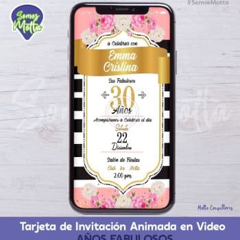 TARJETA DE INVITACIÓN DIGITAL ANIMADA MUJER 30 AÑOS FABULOSOS