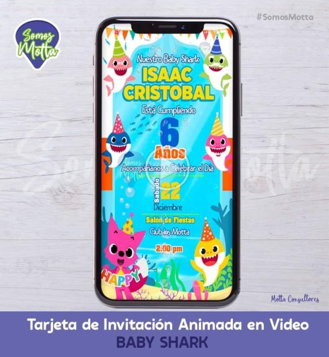 TARJETA DE INVITACIÓN DIGITAL DE BABY SHARK CON FOTO