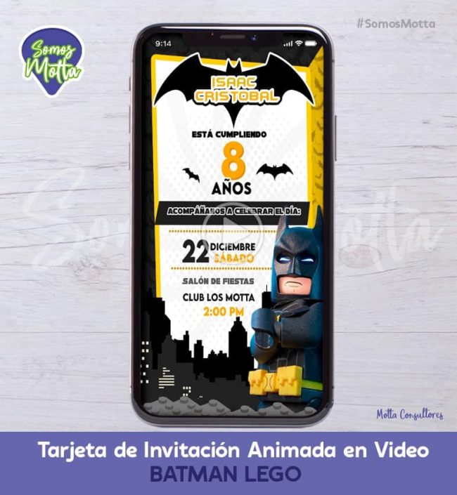 TARJETA DE INVITACIÓN DIGITAL ANIMADA DE BATMAN LEGO