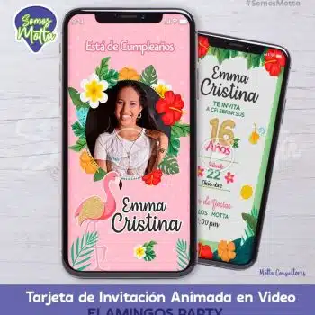 TARJETA DE INVITACIÓN DIGITAL DE FLAMINGOS PARTY CON FOTO