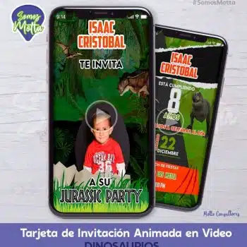 TARJETA DE INVITACIÓN DIGITAL DE DINOSAURIOS CON FOTO