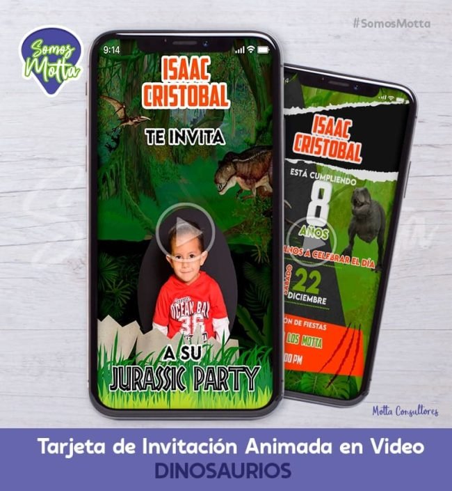 TARJETA DE INVITACIÓN DIGITAL DE DINOSAURIOS CON FOTO