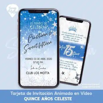 TARJETA DE INVITACIÓN DIGITAL ANIMADA QUINCE AÑOS AZUL