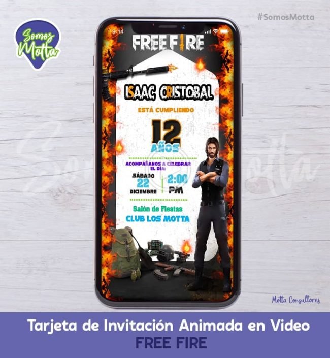 TARJETA DE INVITACIÓN DIGITAL ANIMADA DE FREE FIRE