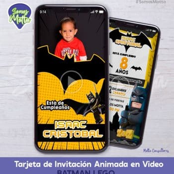 TARJETA DE INVITACIÓN DIGITAL DE BATMAN LEGO CON FOTO