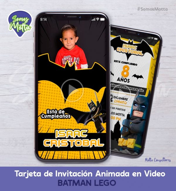TARJETA DE INVITACIÓN DIGITAL DE BATMAN LEGO CON FOTO