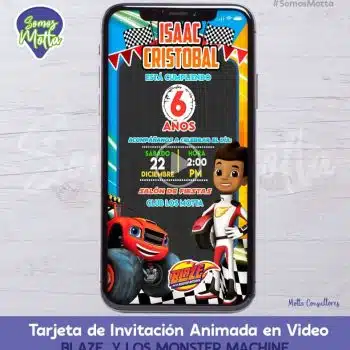 Tarjeta de Invitación Digital Animada BLAZE Y LOS MONSTER MACHINE