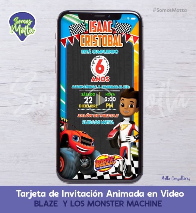 Tarjeta de Invitación Digital Animada BLAZE Y LOS MONSTER MACHINE