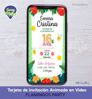 TARJETA DE INVITACIÓN DIGITAL ANIMADA DE FLAMENCOS VERANO