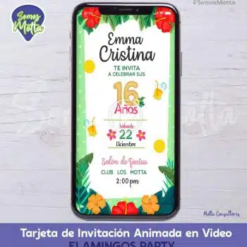 TARJETA DE INVITACIÓN DIGITAL ANIMADA DE FLAMENCOS VERANO