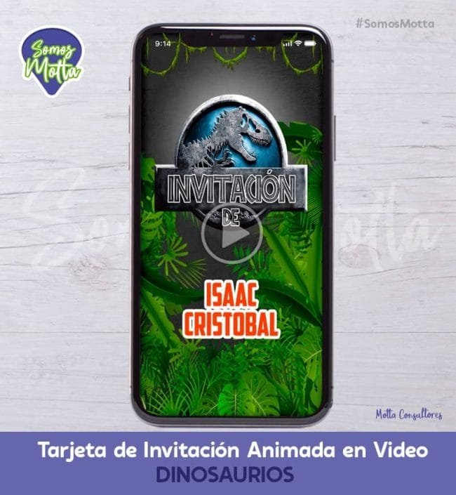 TARJETA DE INVITACIÓN DIGITAL DE DINOSAURIOS CON FOTO