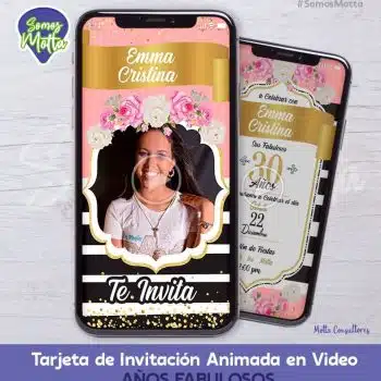 TARJETA DE INVITACIÓN DIGITAL MUJER AÑOS FABULOSOS CON FOTO