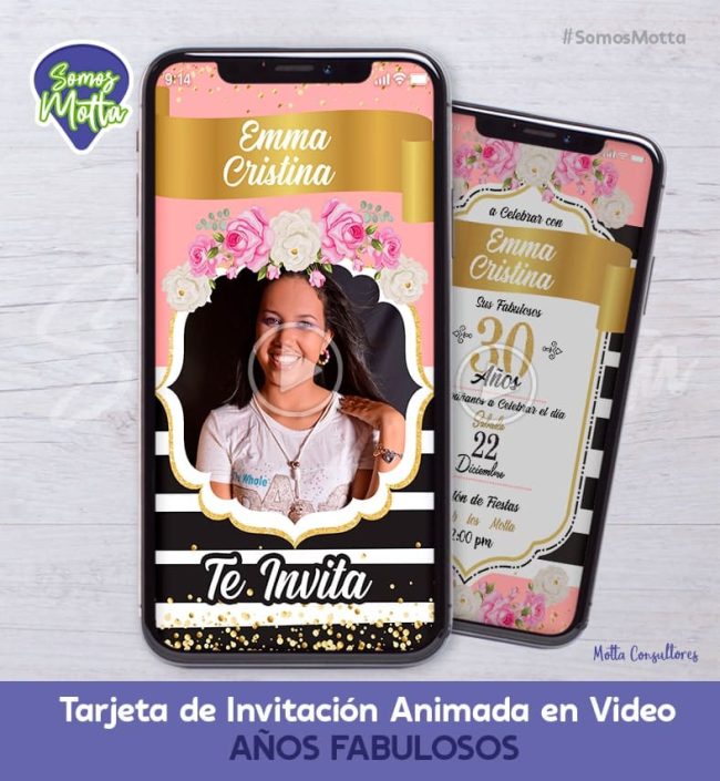 TARJETA DE INVITACIÓN DIGITAL MUJER AÑOS FABULOSOS CON FOTO