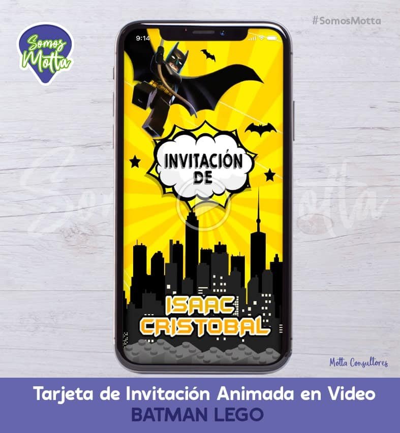 TARJETA DE INVITACIÓN DIGITAL DE BATMAN LEGO CON FOTO