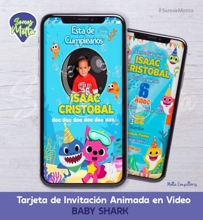 TARJETA DE INVITACIÓN DIGITAL DE BABY SHARK CON FOTO